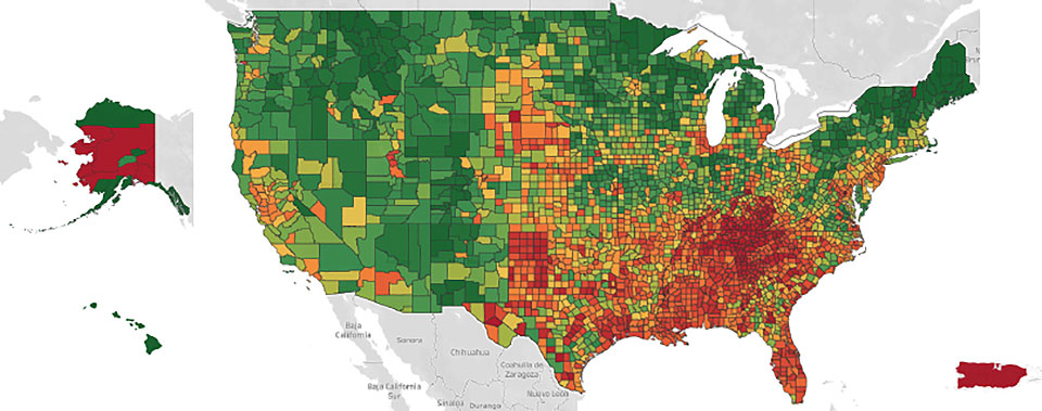 Map of USA - Granular HIP Climate Threat Resilience Ratings