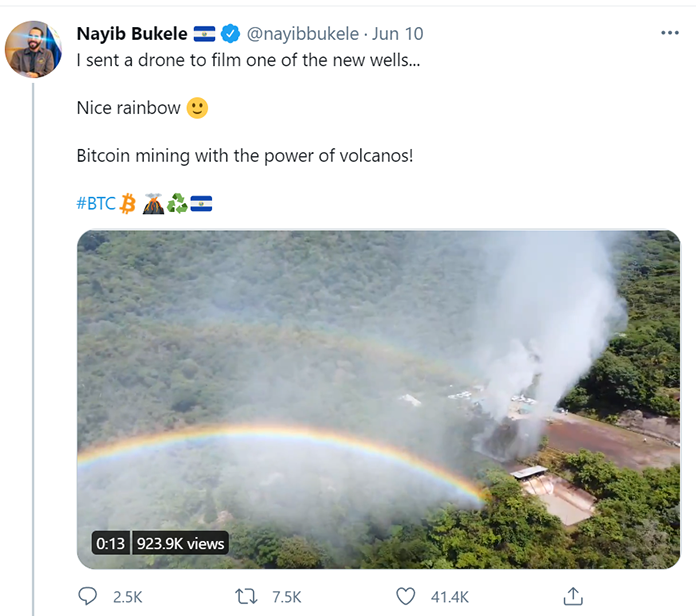 El Salvadoran President Nayib Bukele Twitter posts about bitcoin mining