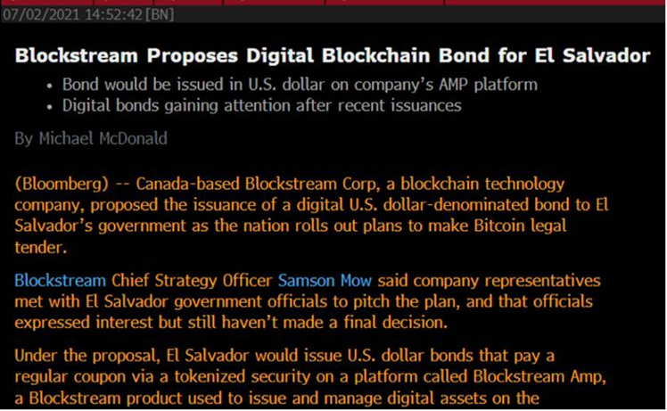 Blockstream Proposes Digital Blockchain Bond for El Salvador