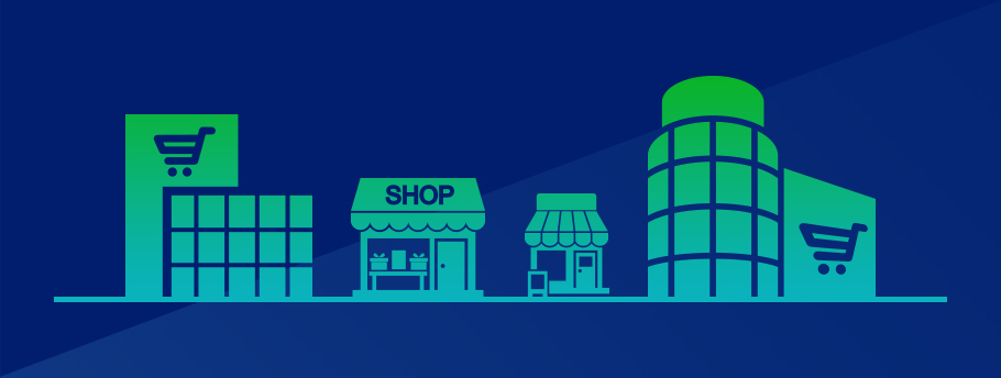 Visualisierung von Einkaufszentren und Shops symbolisiert die Anlage in den Einzelhandel
