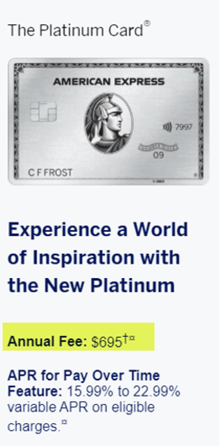 AMEX erhöht die Gebühr für die Platinum Card von 550 USD auf 695 USD